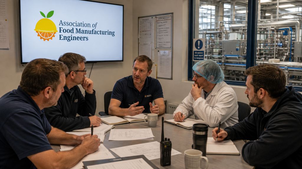 Food manufacturing engineers sharing knowledge at an AFME meeting